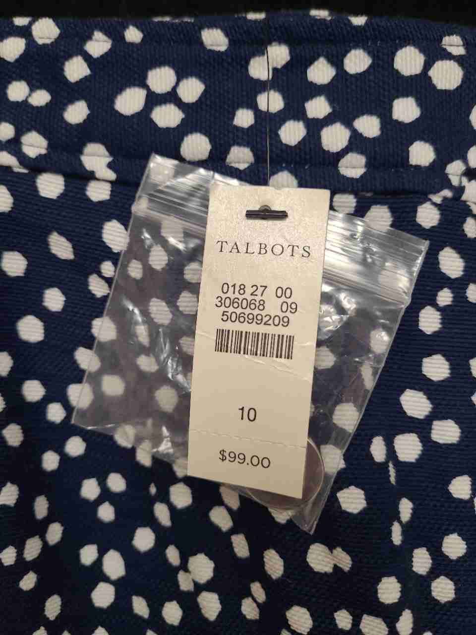 Talbots Women's Navy Blue White Polka Dot Cotton Pencil Skirt Sz 10 NWT