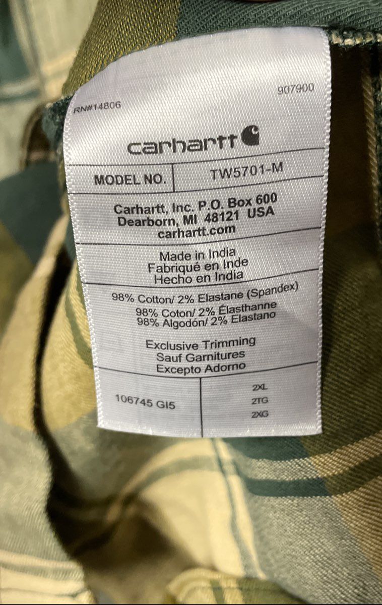 Carhartt Men's Green Plaid Short Sleeve Relaxed Fit Work Shirt Sz 2XL TW5701-M