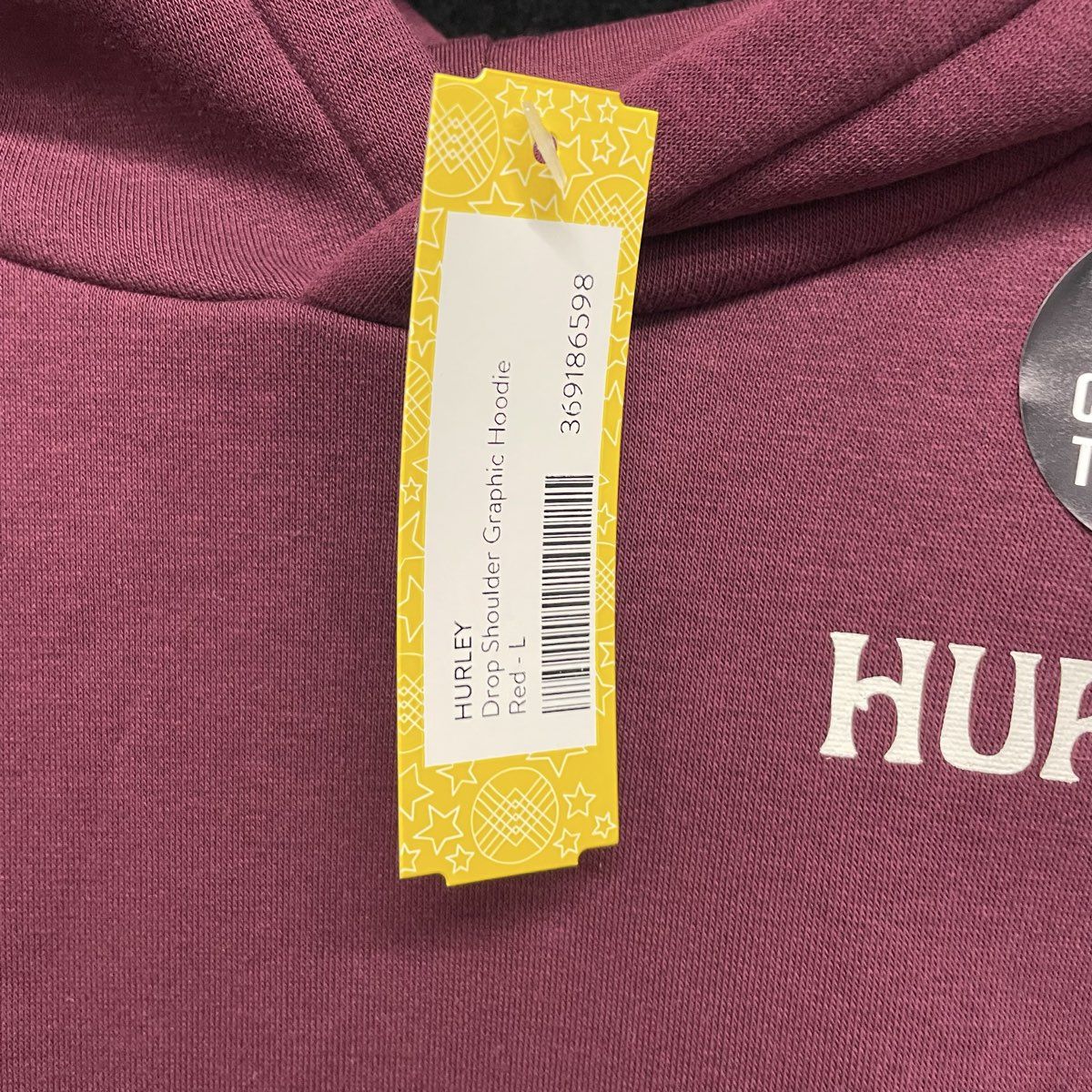 Hurley Boys Burgundy Drop Shoulder Graphic Hoodie Skull Pineapple Back Sz L NWT