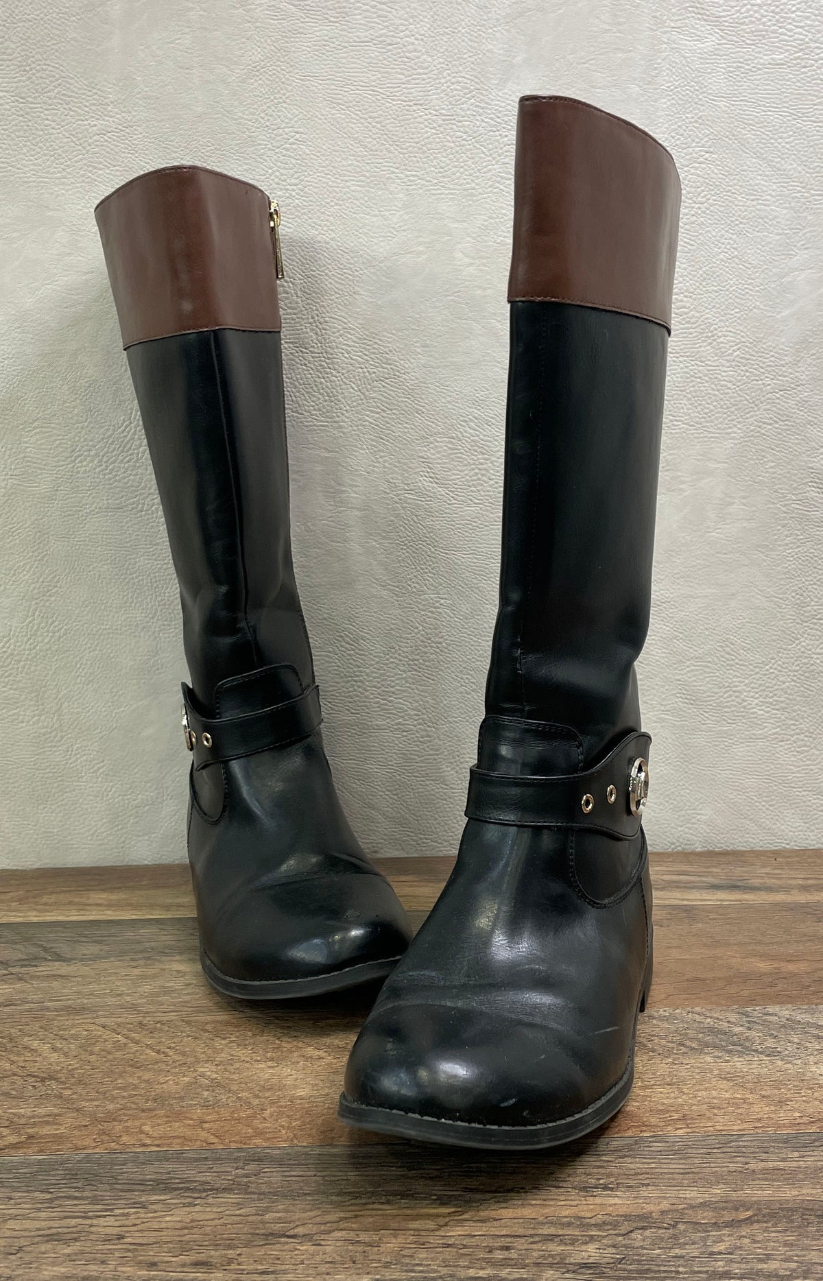 Michael Kors Emma Derby Black Brown Riding Boots Knee High Size 5