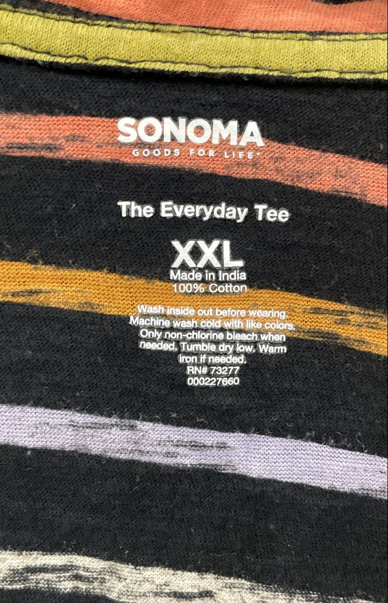 Sonoma Women's The Everyday Tee Black Multicolor Striped V-Neck Shirt XXL