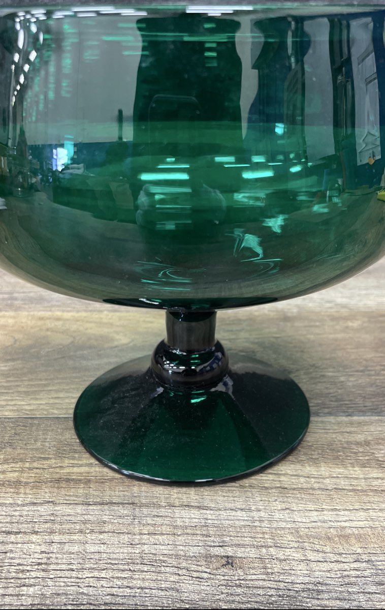 Vintage Art Glass Emerald Green Pedestal Bowl Compote Dish 6" Mid-Century