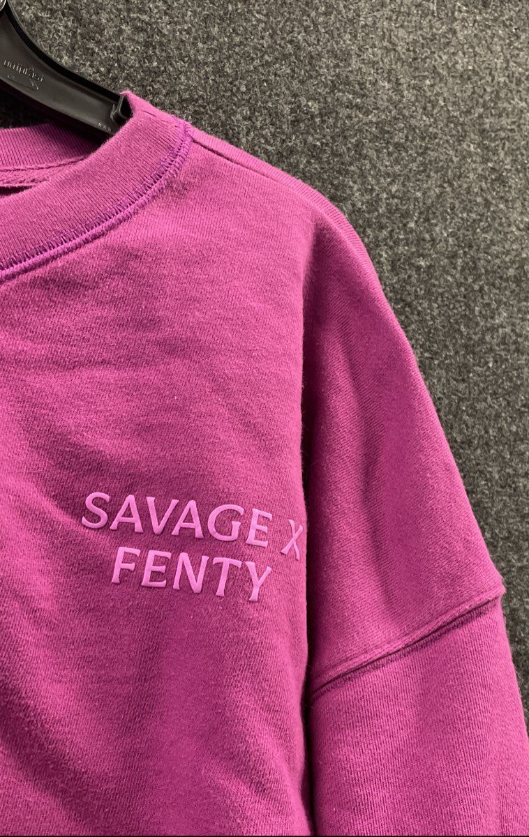 Savage x Fenty Women's Purple Cropped Sweatshirt Logo 100% Cotton Sz 1X