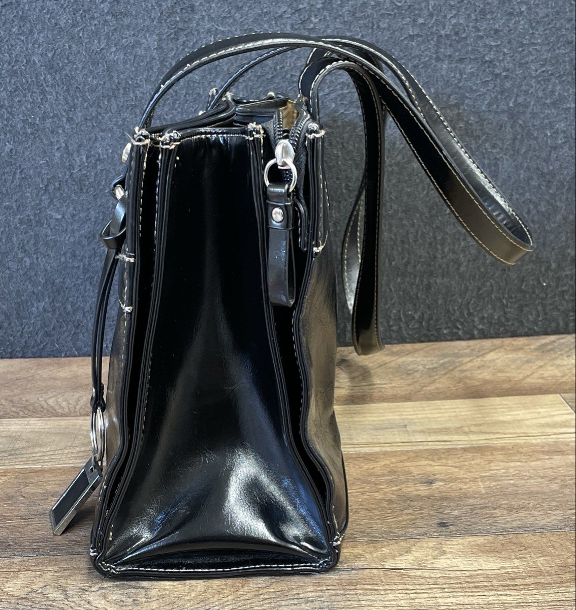Giani Bernini Black Leather Shoulder Bag Satchel Silver Hardware