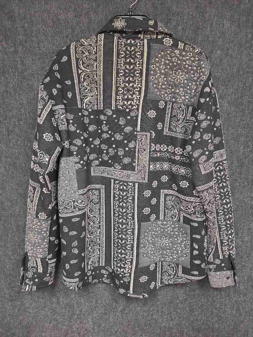 Zara Men's Patchwork Paisley Button Down Shirt Jacket Black White Size M
