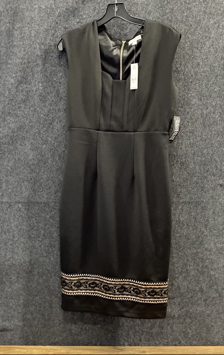 New York & Co Women's Black Sleeveless Sheath Pleated Lace Hem Dress NWT Sz S