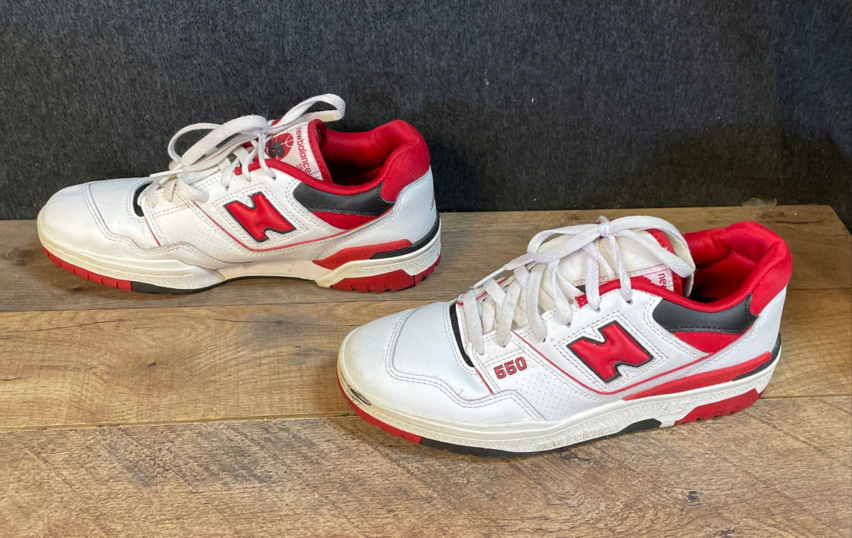 New Balance 550 White Red Black Leather Basketball Sneakers Size 7.5