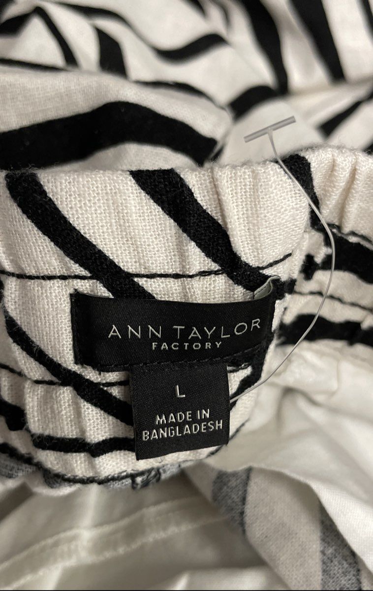 Ann Taylor Factory Women's Black White Zebra Print Linen Blend Pants Size L