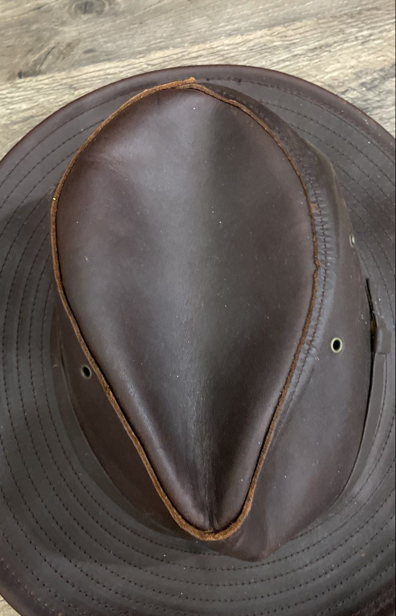 Henschel Hat Co Men's Brown Leather Outback Western Cowboy Fedora Hat Sz S USA