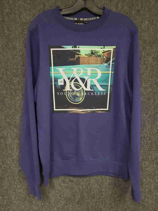 Young & Reckless Men's Purple Graphic Car Print Crewneck Sweatshirt Sz L