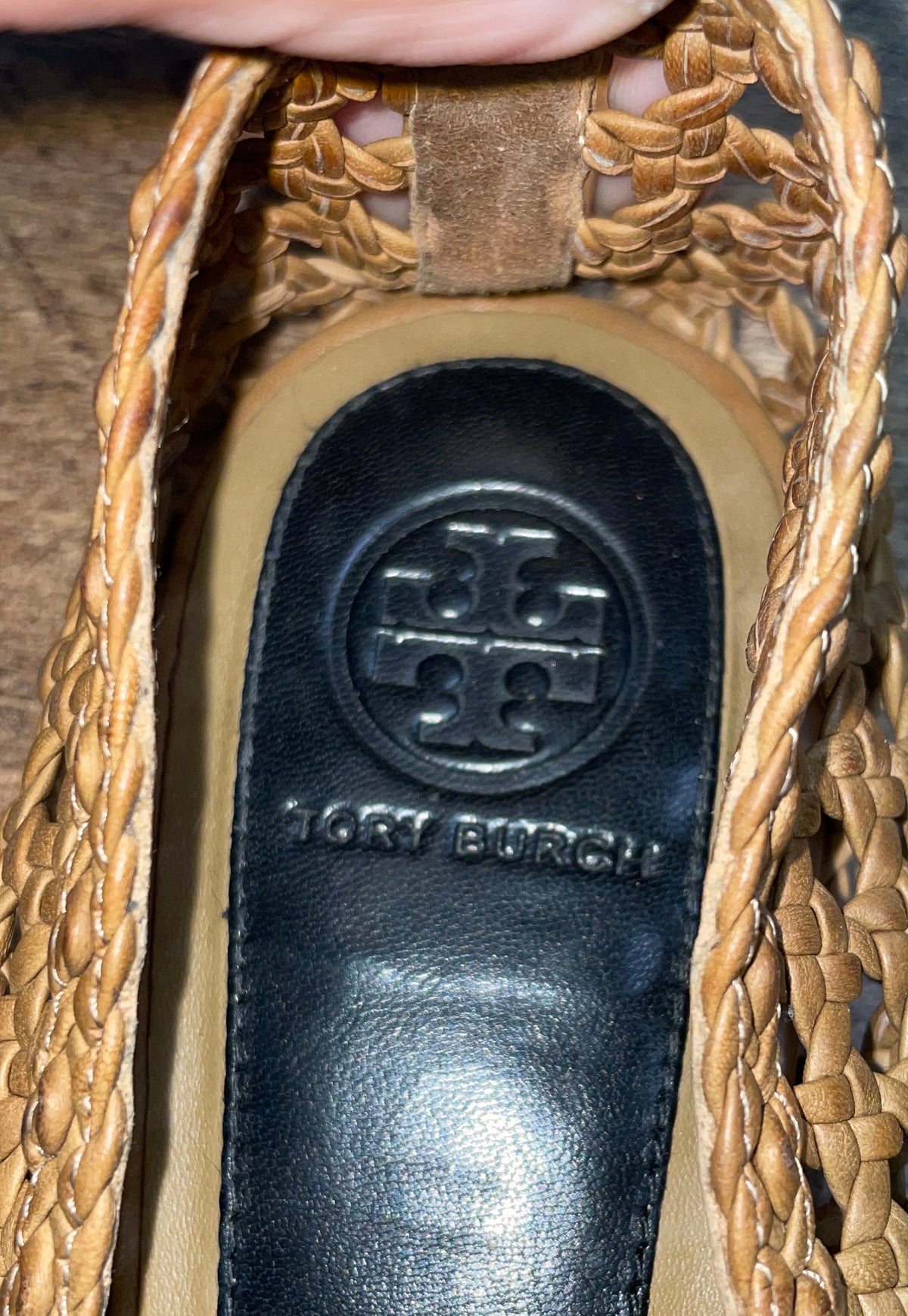Tory Burch Tan Black Woven Leather Cap Toe Bow Ballet Flats Size 10M