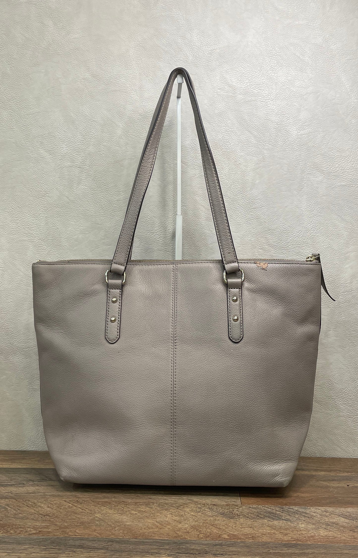 Kate Spade Grey Pebbled Leather Zip Top Tote Bag Large Shoulder Bag