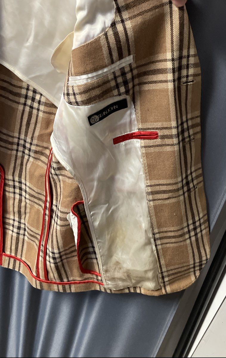 Sean John Men's Tan Plaid Wool Blend Blazer Sport Coat Jacket Sz S