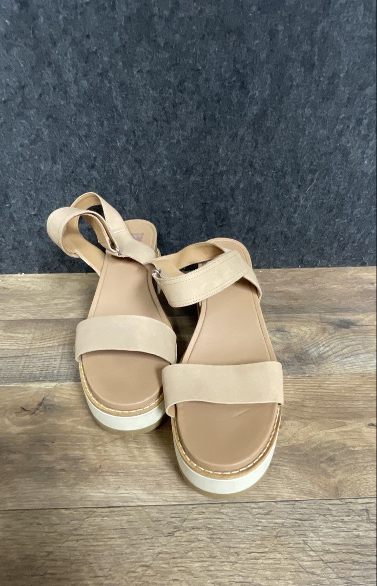 Sorel Cameron Flatform Fawn Tan Leather Ankle Strap Sandals Women's Size 11