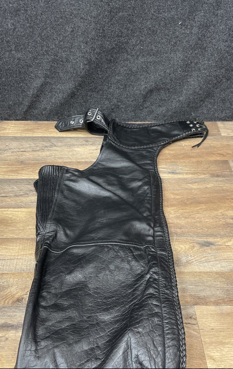 Xelement Black Leather Motorcycle Riding Chaps Braided Trim Biker Sz 6