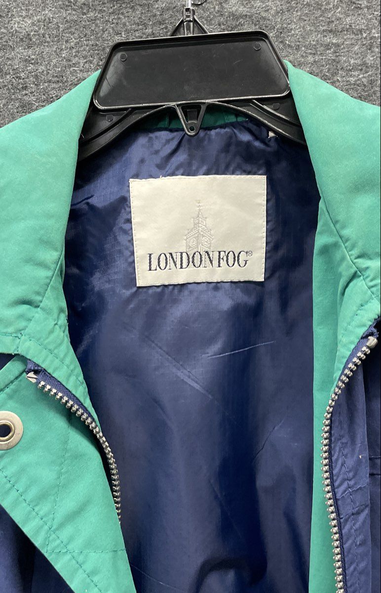 Vintage 90s London Fog Women's Navy Blue Green Contrast Collar Jacket Sz 8