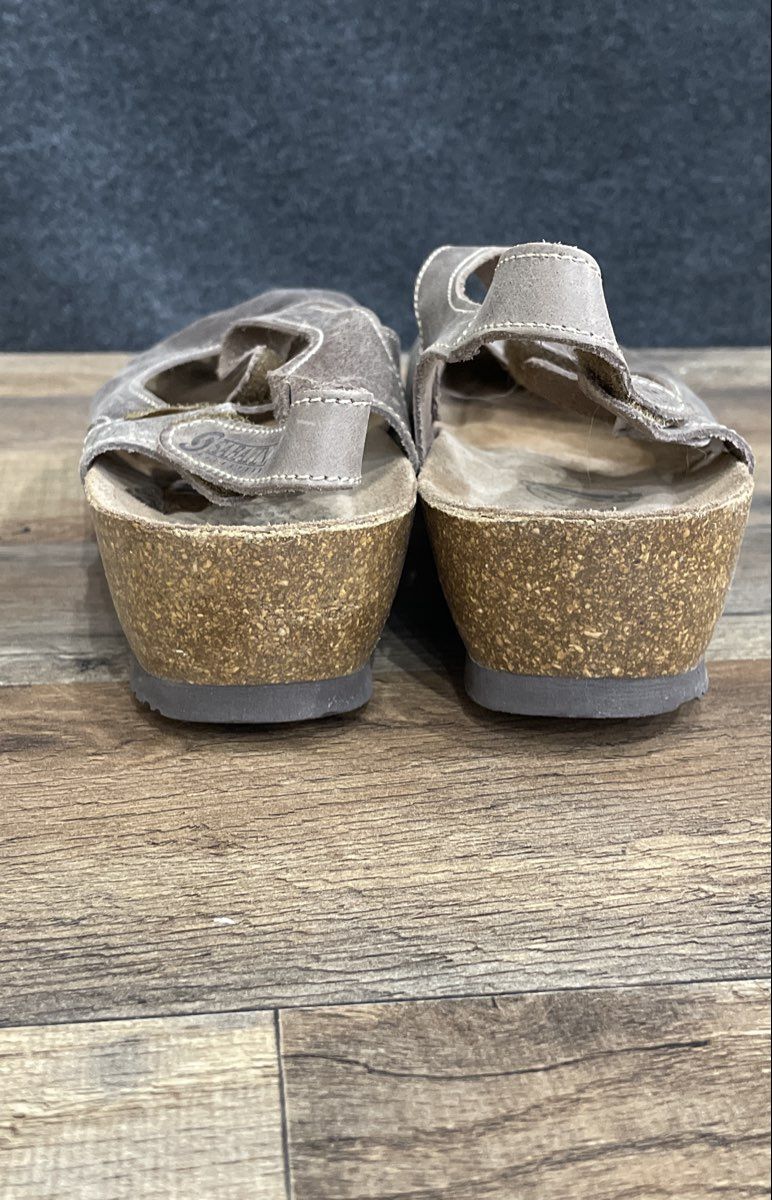 Sabatin Brown Leather Closed Toe Cork Wedge Mary Jane Slides Size 42