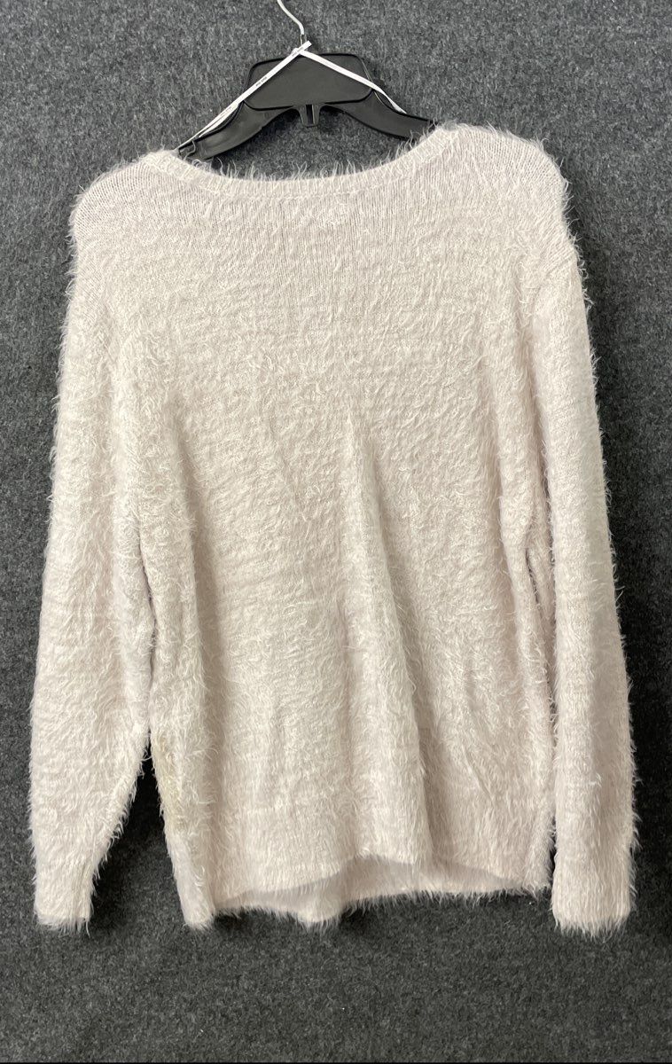 Black Rivet Women's Eyelash Knit Sweater Cream Sloth Sequin Heart Metallic XL