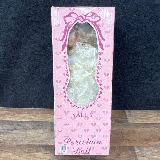 Vintage Sally Porcelain Doll 18" Great Western Trading Blonde Hair Ivory Dress