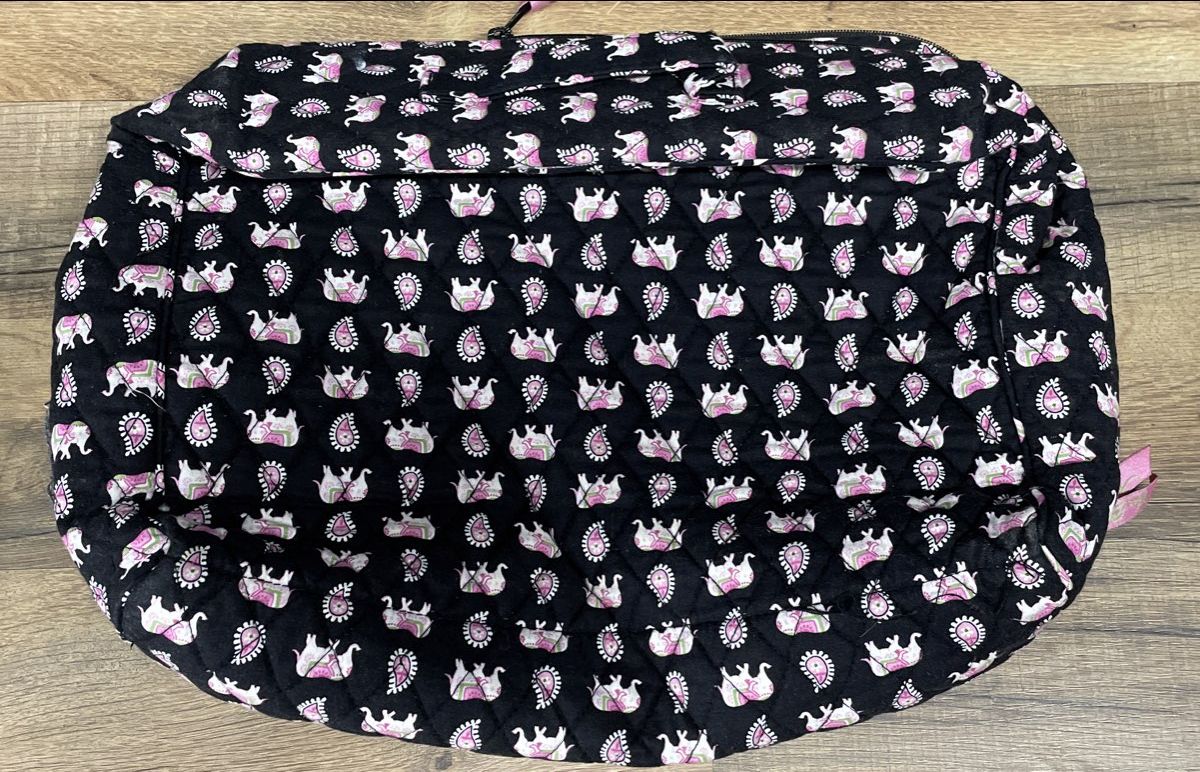 Vera Bradley Black Pink Elephant Paisley Quilted Large Cosmetic Travel Bag