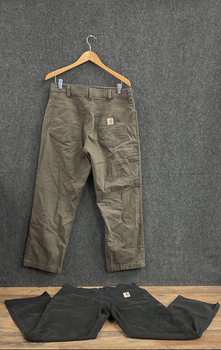Carhartt Men's Relaxed Fit Canvas Duck Pants Lot of 2 Brown Black 34x32 34x34