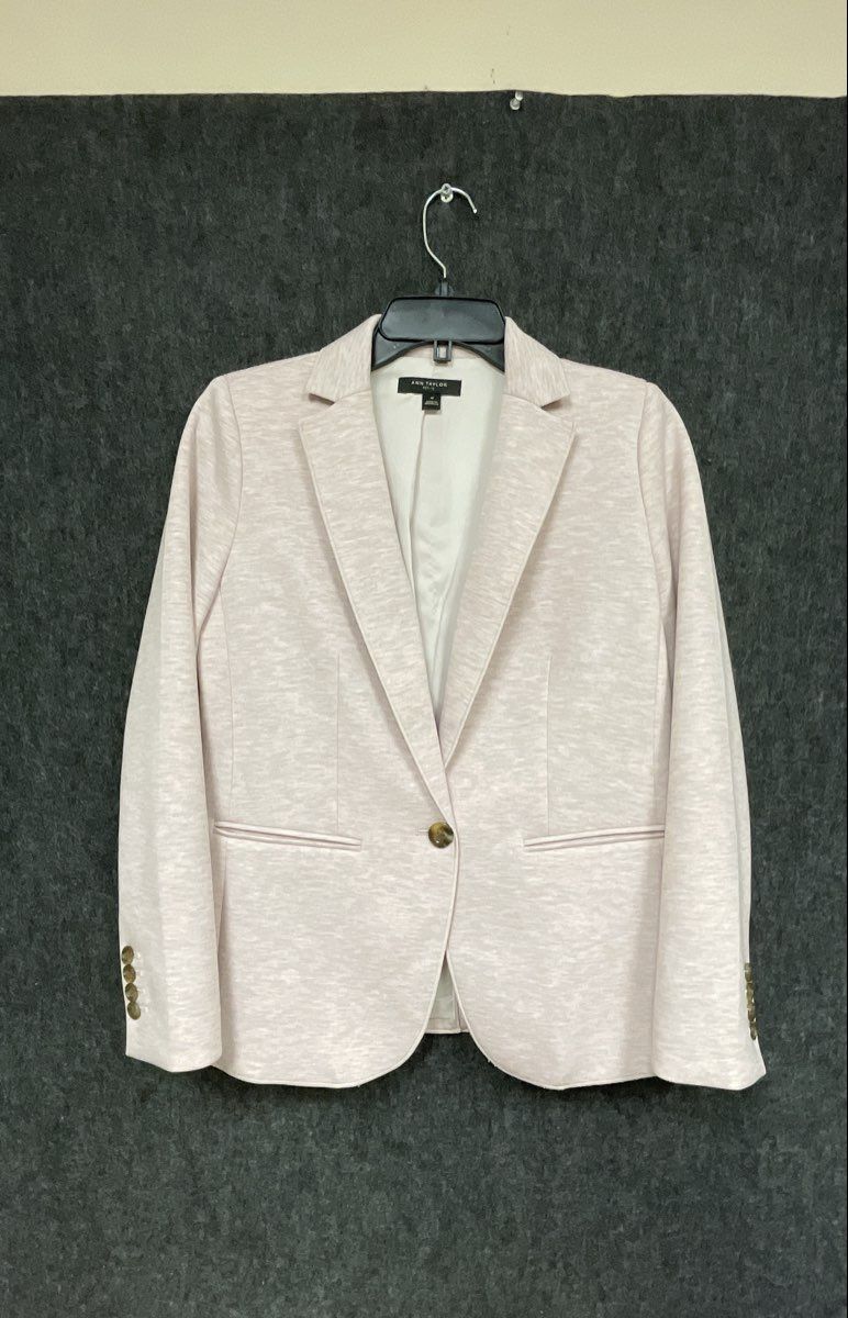 Ann Taylor Women's Petite Blazer Light Pink Heathered Single Button Sz 4P