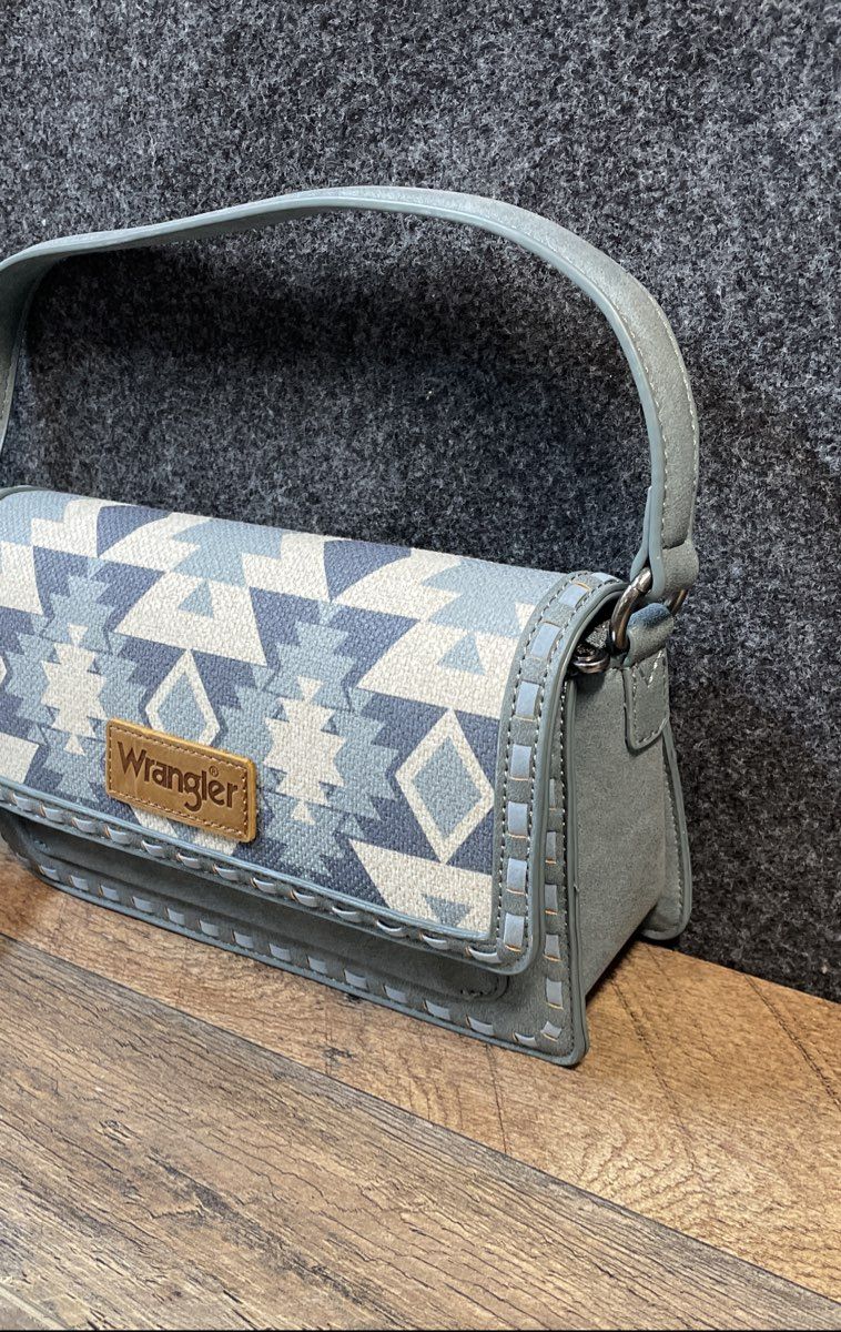 Wrangler Blue Geometric Southwestern Crossbody Shoulder Bag Pewter Hardware