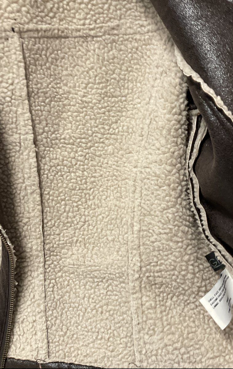 Kenneth Cole New York Women's Brown Faux Leather Sherpa Moto Biker Jacket Sz L