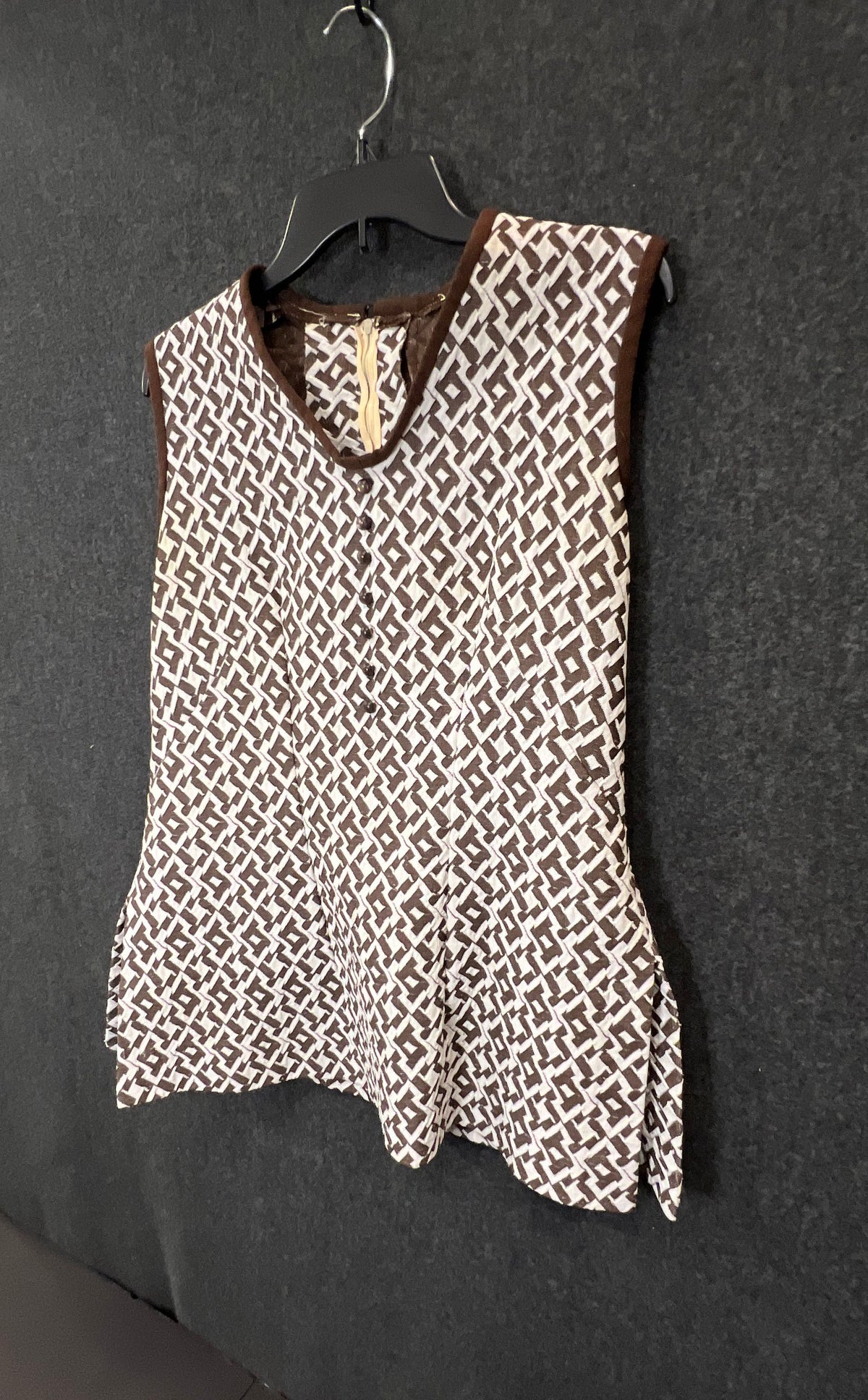 Vintage 70s Women's 2-Piece Tunic Top & Pants Set Brown White Geometric