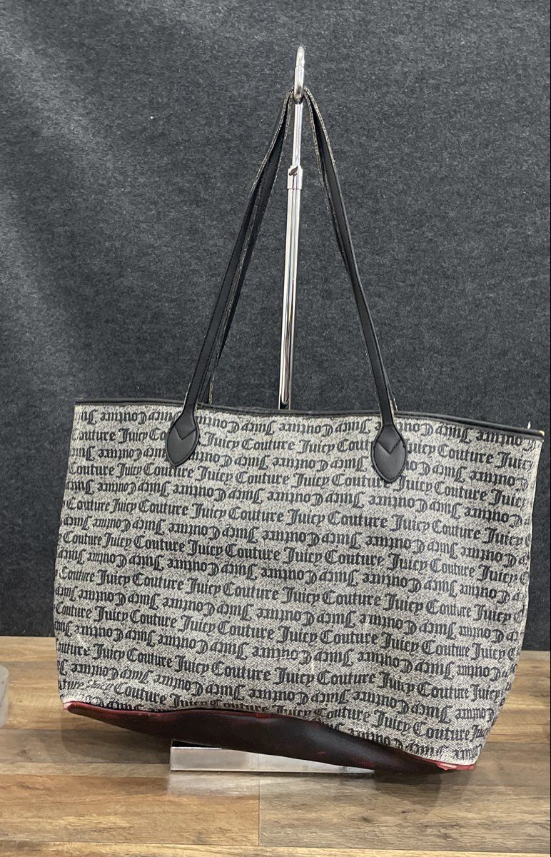 Juicy Couture Grey Monogram Large Tote Bag Rhinestone JC Logo Charm