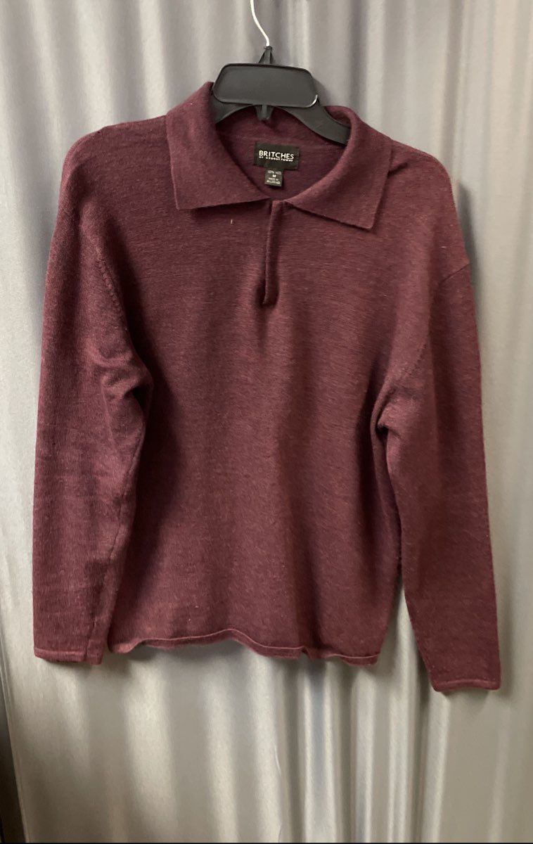 Vintage 90s Britches of Georgetown Men's Burgundy Wool 1/4 Zip Sweater Sz M