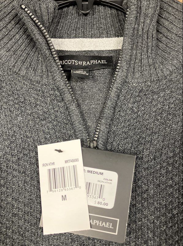 Tricots St. Raphael Men's Quarter Zip Pullover Sweater Iron Heather NWT Sz M