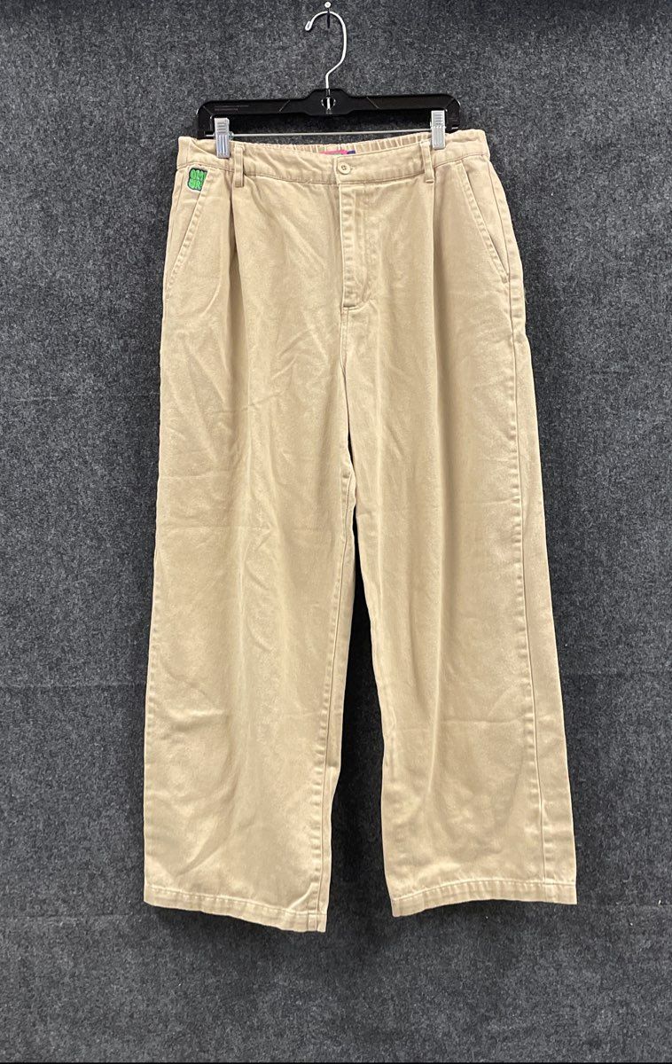 Empyre Women's Tori Tan Khaki Wide Leg Pleated Cotton Pants Size L