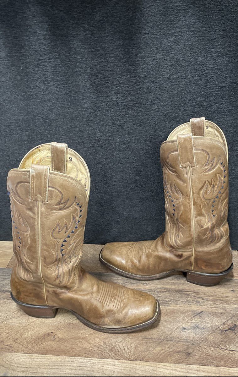 Nocona MD2711 Tan Leather Handcrafted USA Western Cowboy Boots Men's Size 9 EE