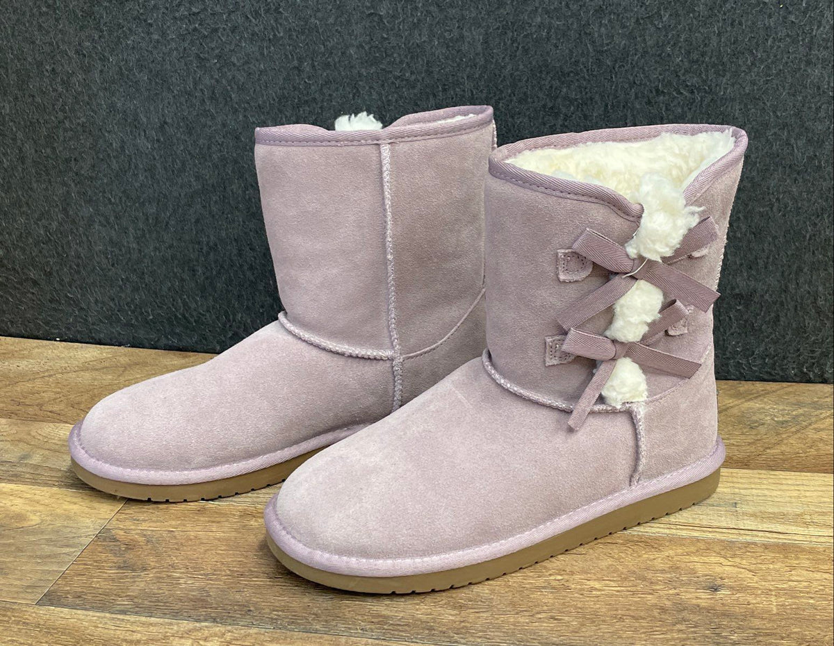 Koolaburra by UGG Victoria Short Purple Suede Faux Fur Bow Boots Size 5