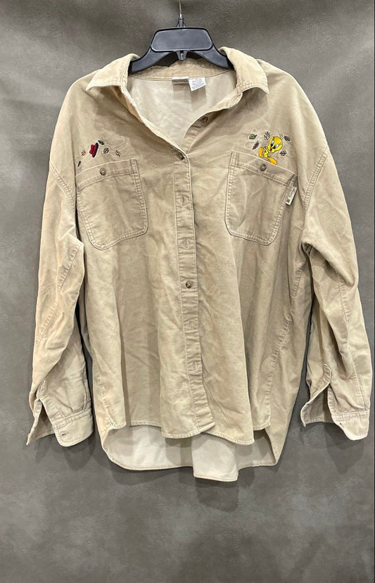 Vintage 90s Looney Tunes Tweety Bird Embroidered Corduroy Jacket Cream Sz XL