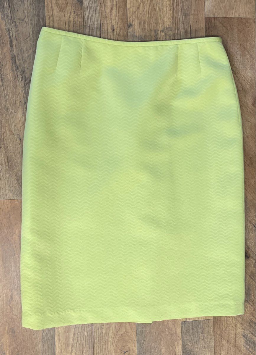 Le Suit Women's Lime Green Chevron Textured Woven Pencil Skirt Size 16