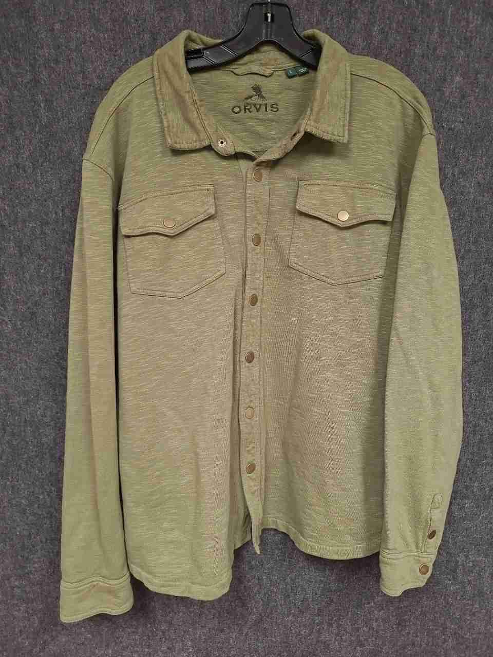 Orvis Men's Sage Green Heather 100% Cotton Snap-Front Shirt Jacket Sz L
