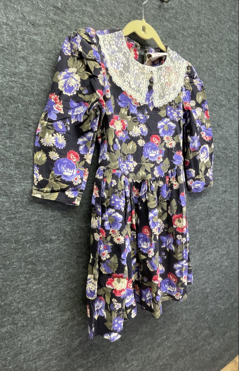 Vintage 90s Misty Rose Floral Lace Collar Prairie Dress Made in USA Girls Sz 12