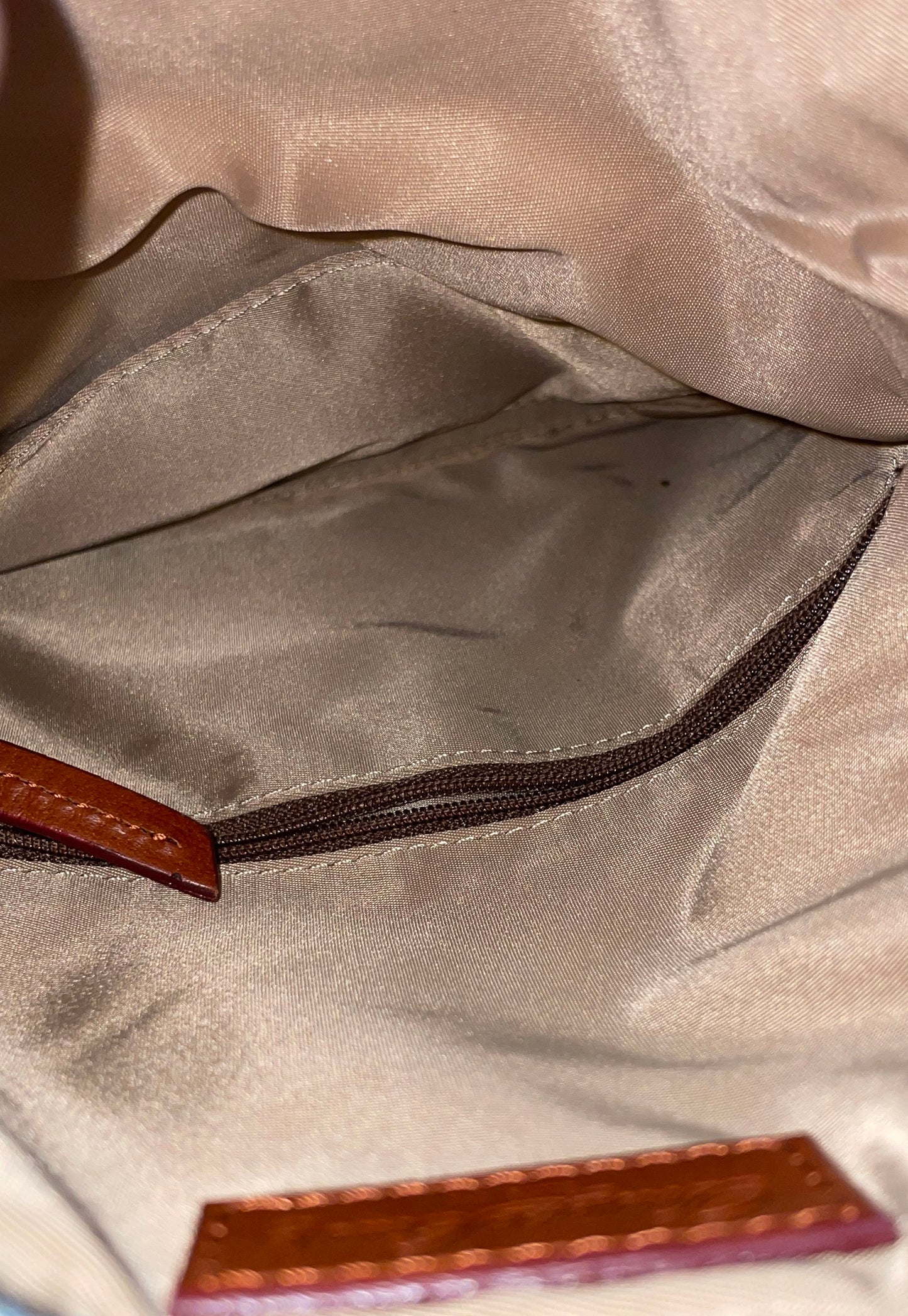 Dooney & Bourke Brown Nylon Leather Trim Wristlet Pouch Bag Gold Hardware