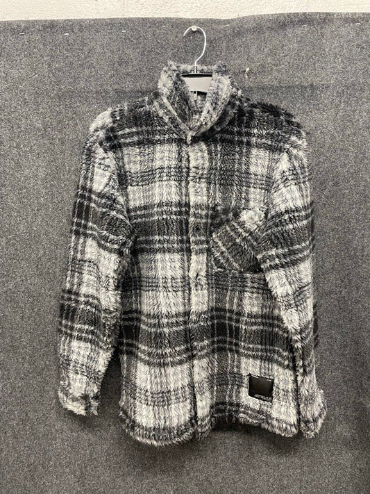 Pull & Bear Men's Urban Theory Gray Plaid Fleece Relaxed Fit Jacket Sz S