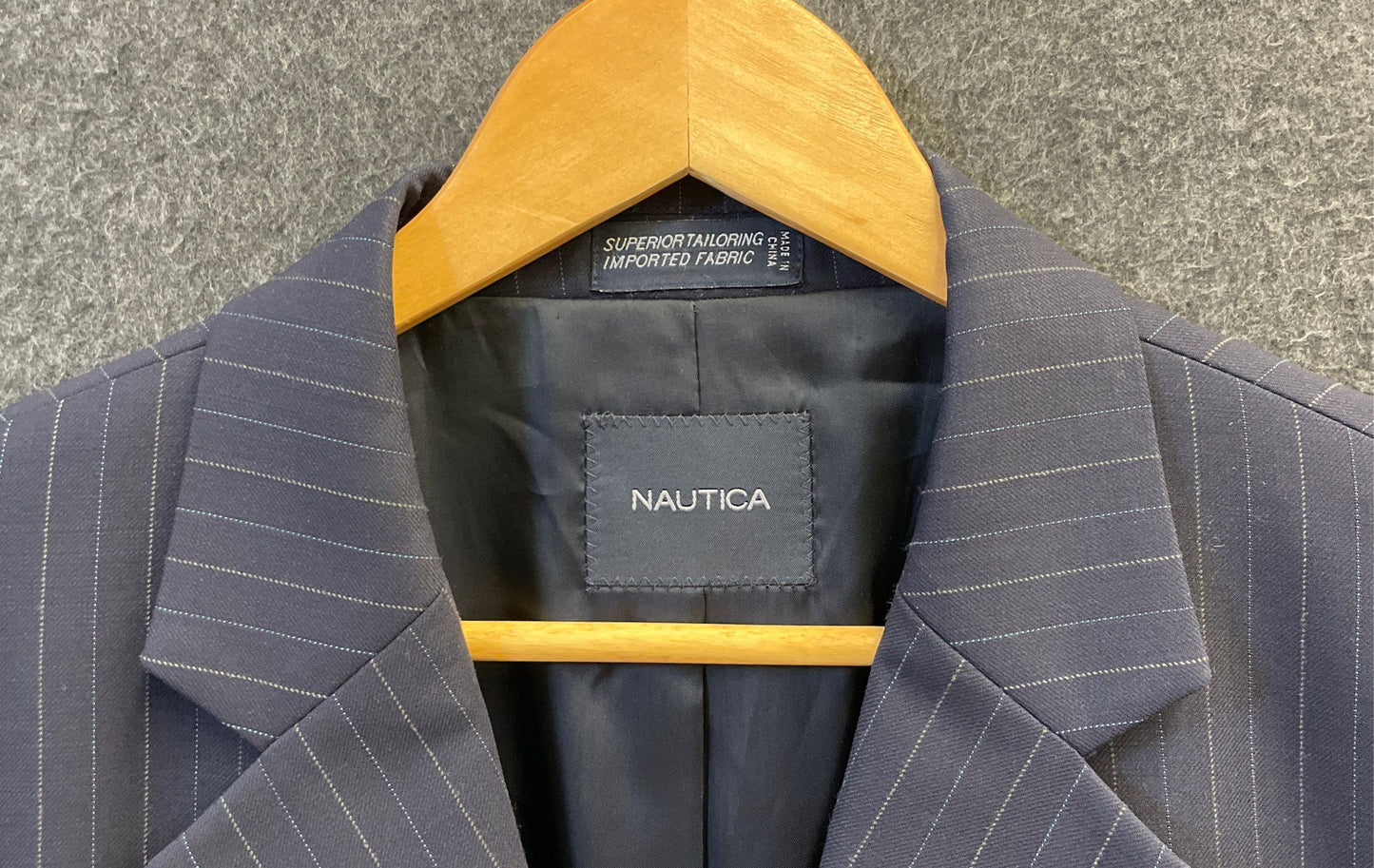 Nautica Men's Navy Blue Pinstripe 100% Wool 3-Button Blazer Sport Coat Sz 42L
