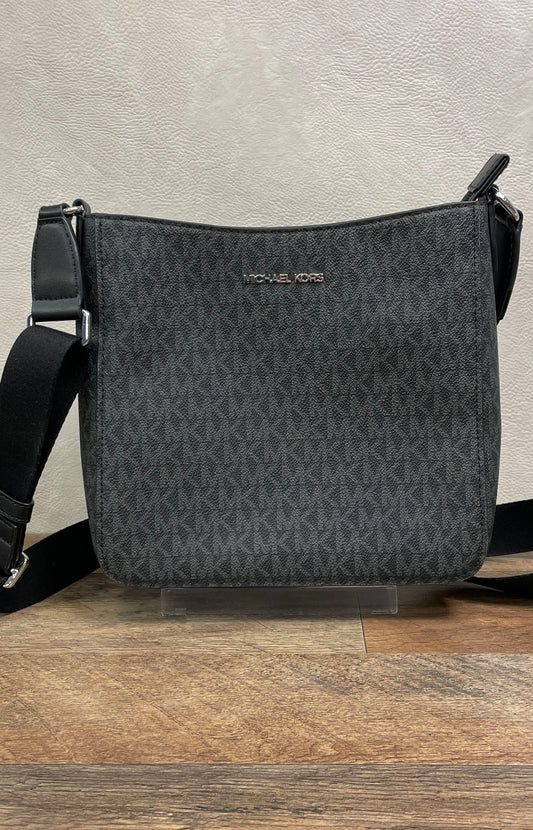 Michael Kors Black MK Signature Canvas Zip Crossbody Bag Silver Hardware