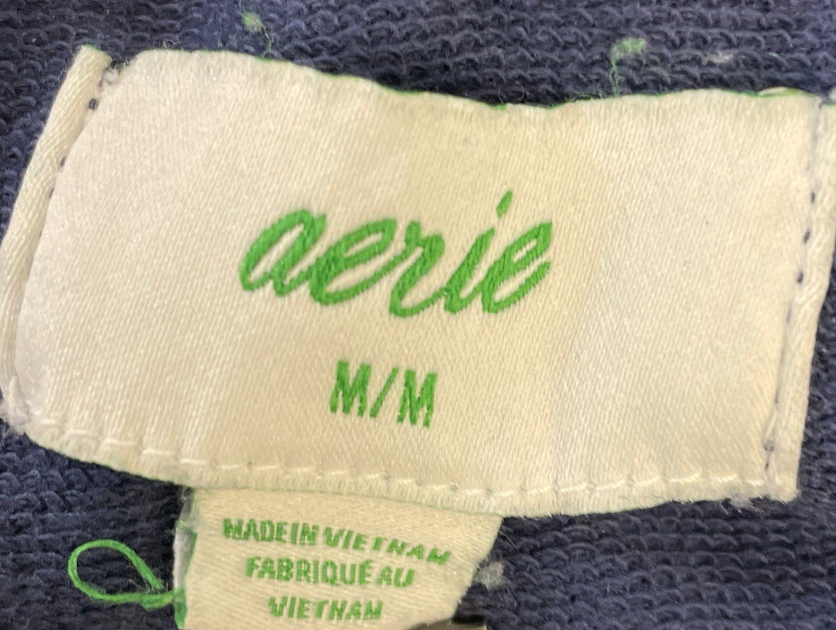 Aerie Women's Faded Blue Acid Wash Hoodie Dropped Shoulder Side Slits Sz M