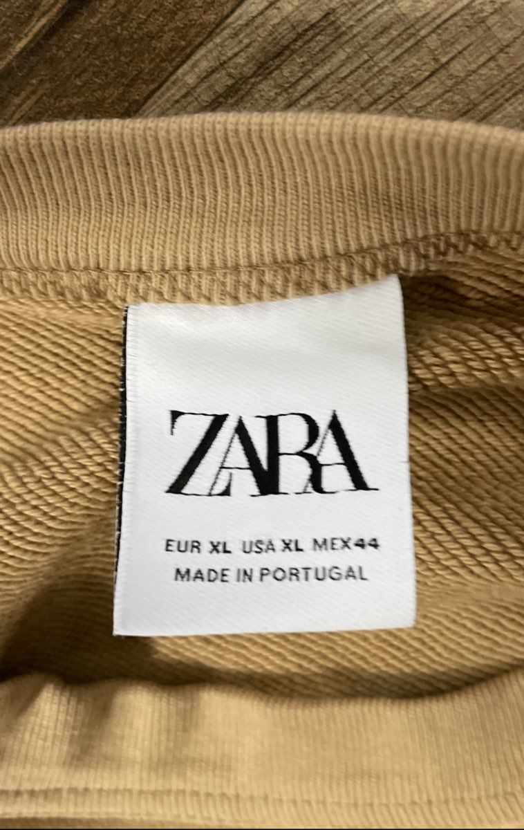 Zara Women's Brown Cotton French Terry Crewneck Sweatshirt Sz XL