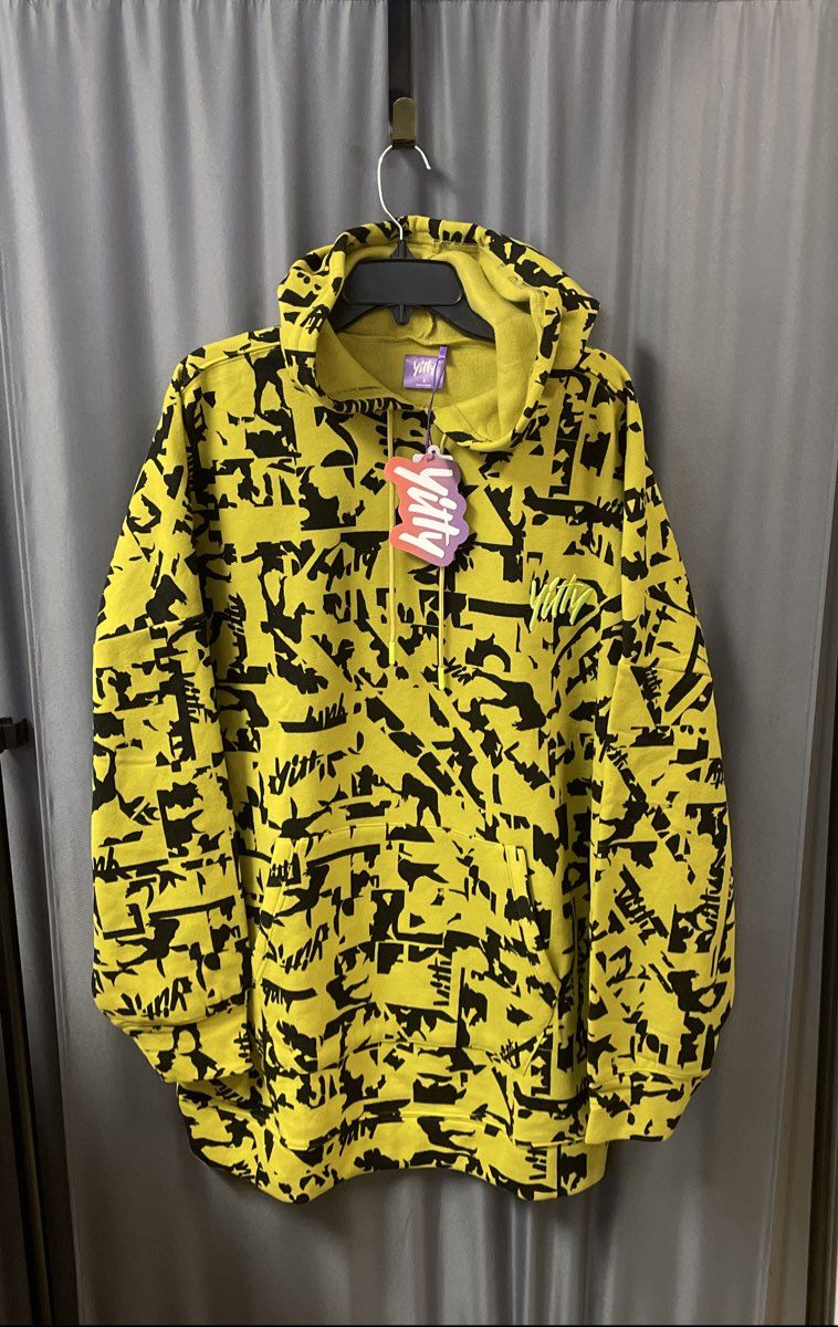 Yitty Women's Major Label Oversized Hoodie Yellow Black Pullover Sz S NWT