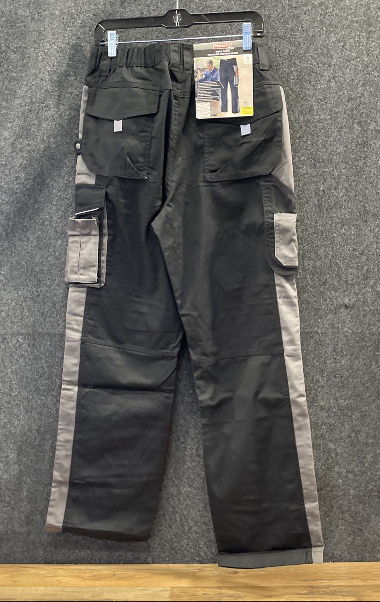 PowerFix Men's Black Multi Pocket Cargo Work Pants Cordura Twill Sz 36 NWT