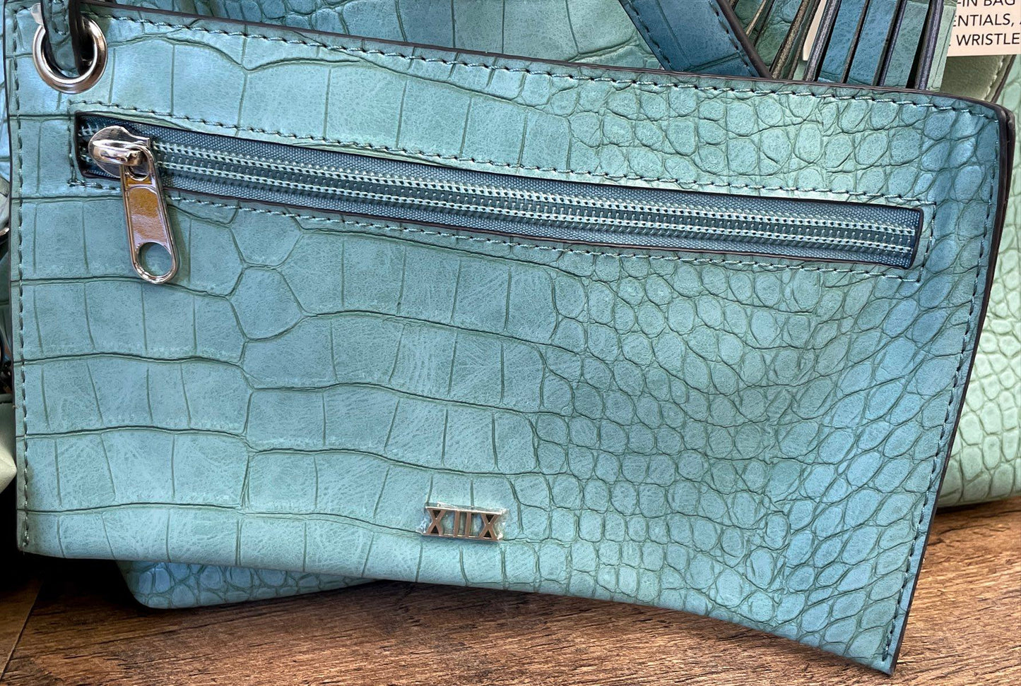 Collection XIIX Mint Green Croc Embossed 3-in-1 Reversible Tote Bag Set NWT