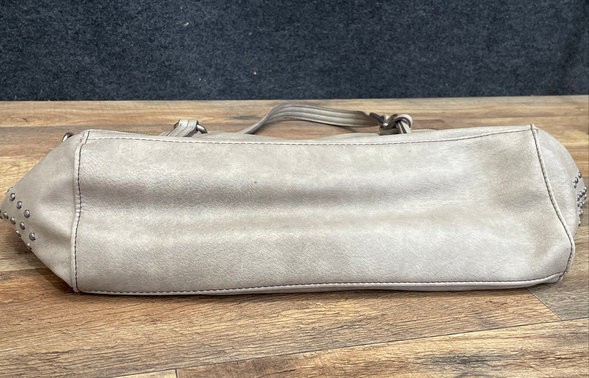 Jessica Simpson Grey Leather Studded Large Tote Satchel Handbag