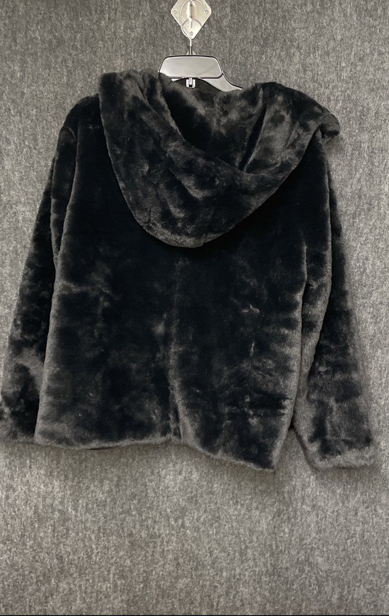 Esmara Women's Black Faux Fur Hooded Jacket Paisley Lining Snap Front Sz XL